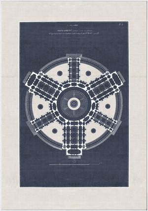 French Architectural Views II wall art featuring a blueprint design in navy and white.