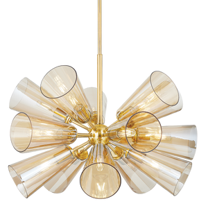 Hartwood Chandelier 32" in aged brass — a Hudson Valley chandelier for dining rooms, entries, and living rooms at Laurie Yapp Home.