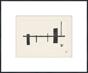 Matchsticks I wall art featuring abstract black shapes on a cream background, framed.