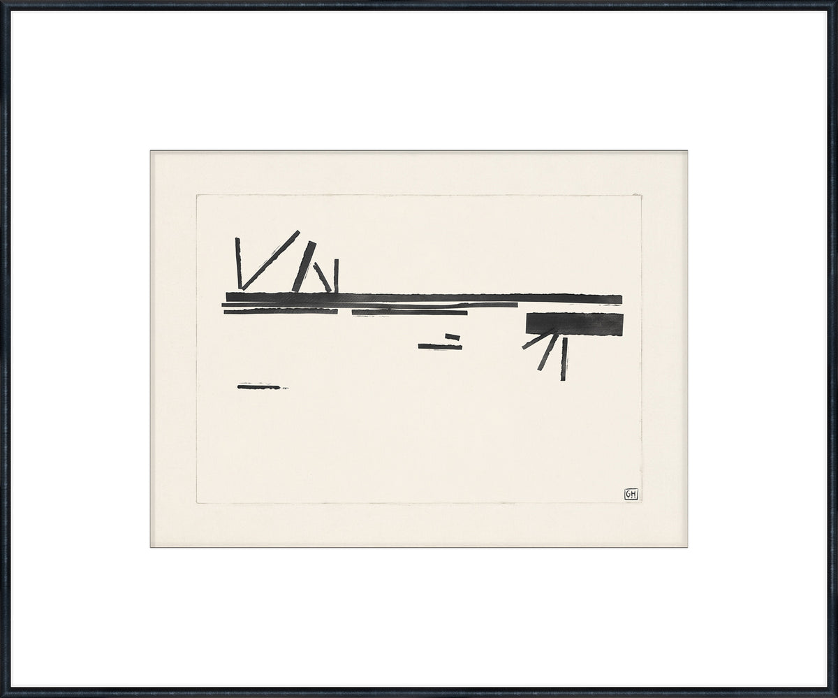Matchsticks II wall art featuring abstract black lines on a cream background, framed.