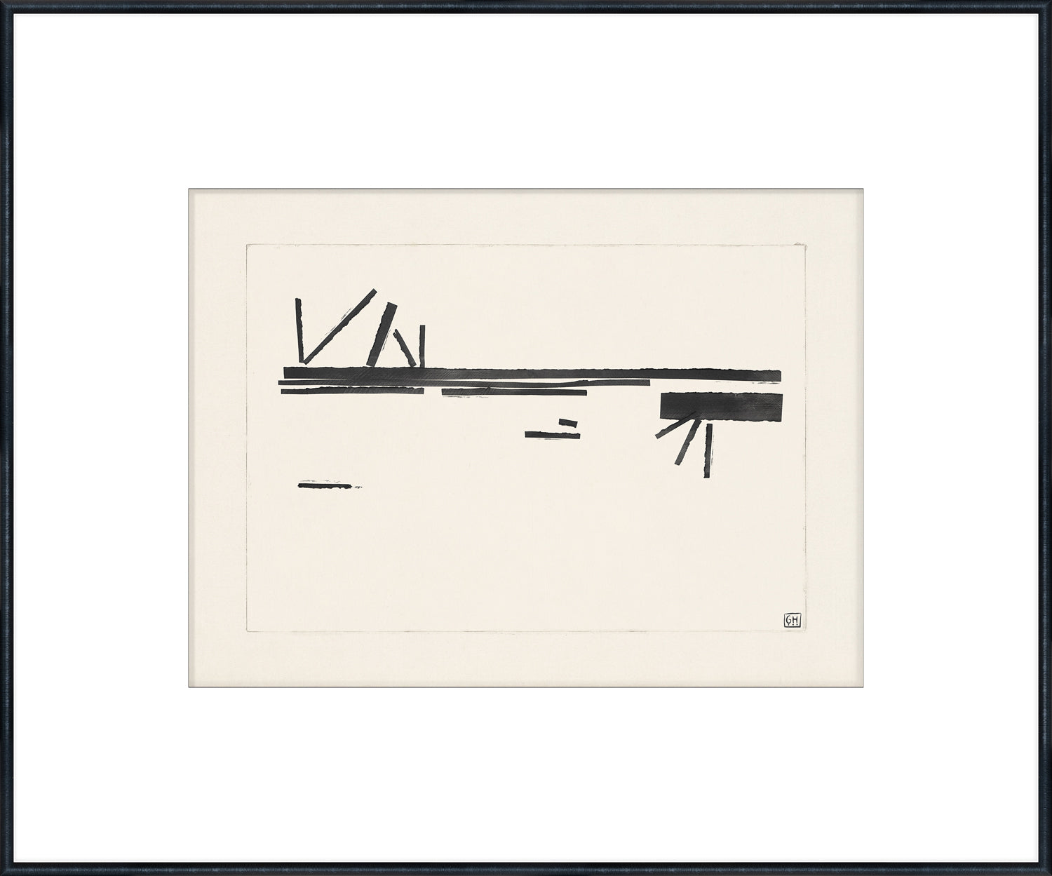 Matchsticks II wall art featuring abstract black lines on a cream background, framed.