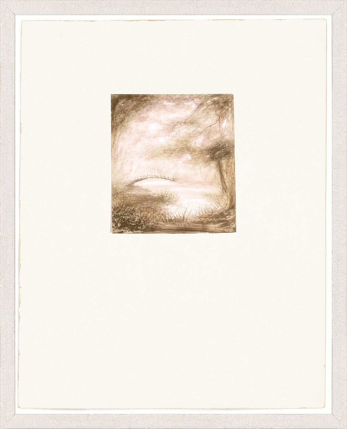 Ver Huell – Watercolours VIII wall art featuring a serene landscape with a bridge, soft brown tones.