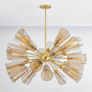 Hartwood Chandelier 45" in aged brass shown from a second angle to highlight the frame, arms, and shade detail.