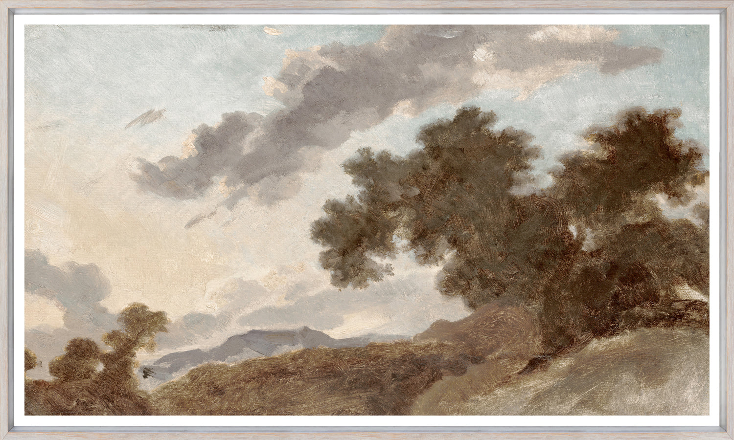 Mountain Landscape at Sunset C. 1765, featuring soft clouds and trees in earthy tones.