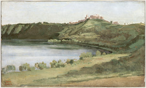 Lake Albano and Castel Gandolfo C. 1826 — nature and landscape fine art print in cool tones at Laurie Yapp Home