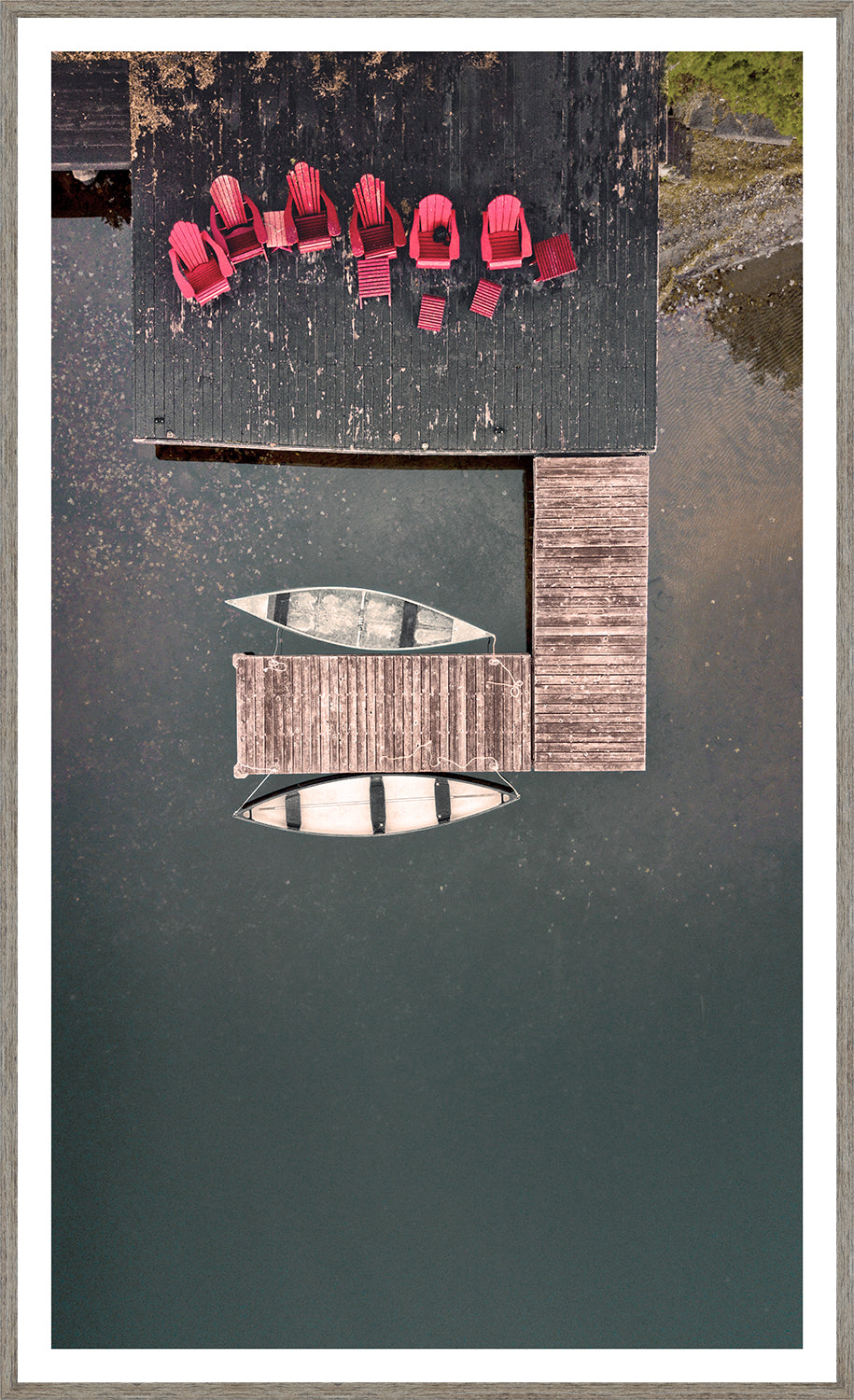 Red Chairs framed art print, 25 × 41 in