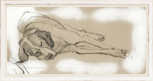 Study of a Sleeping Dog I wall art featuring a sketch of a dog sleeping on textured paper.