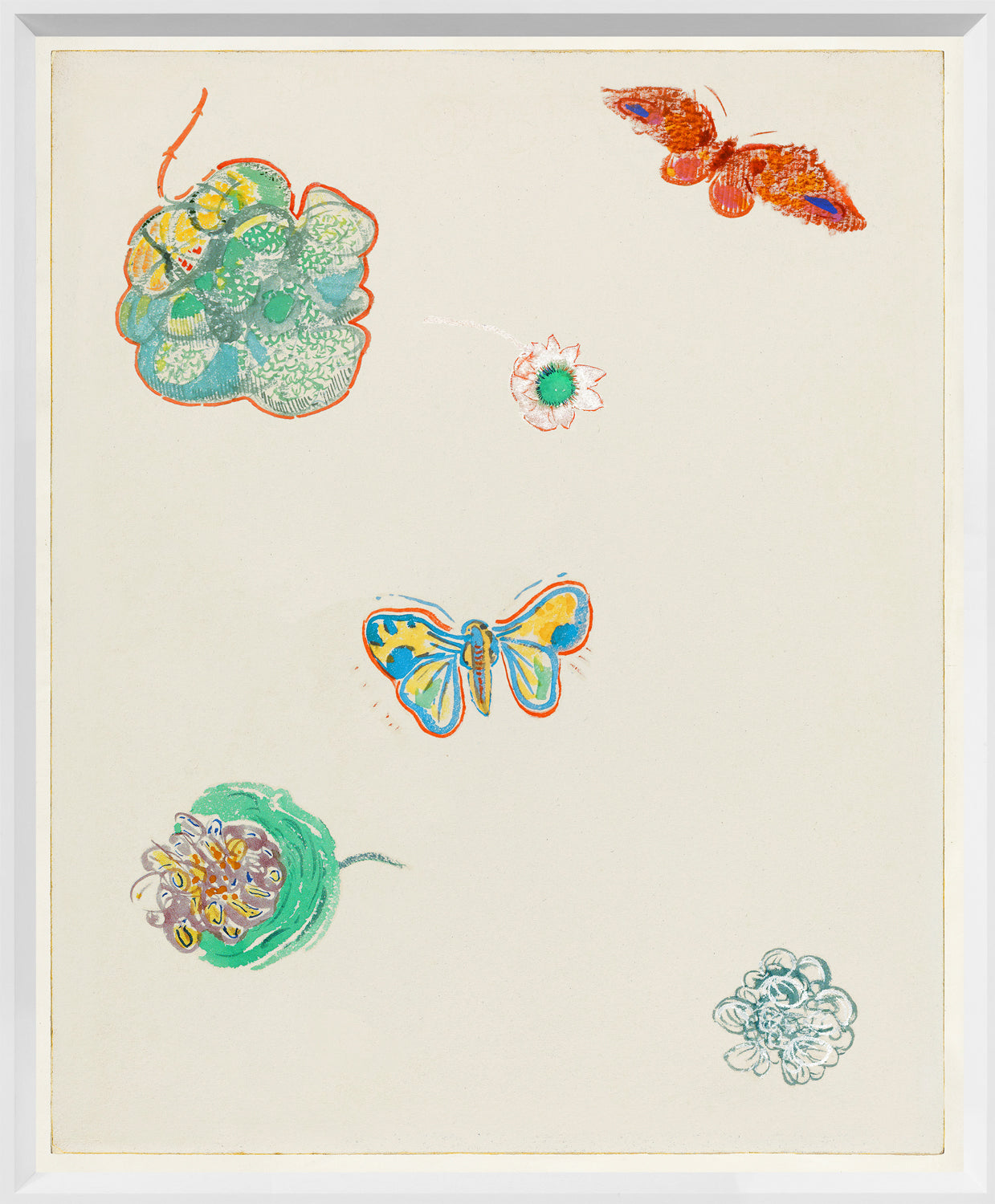 Redon – Papillon et Fleurs II wall art featuring colorful butterflies and flowers on a light background.