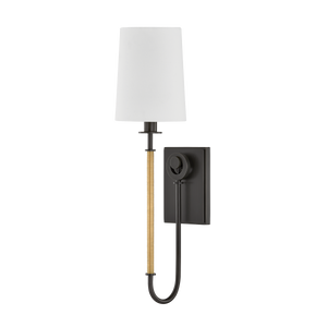 Glenmont Wall Sconce 5.25" in aged brass shown from a second angle to highlight the arm curve and shade silhouette.
