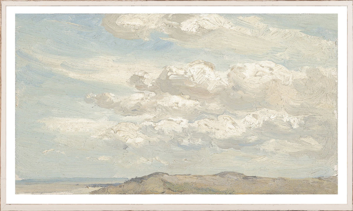 Top of the Dune C. 1850 wall art featuring soft clouds and a blue sky, textured brush strokes.