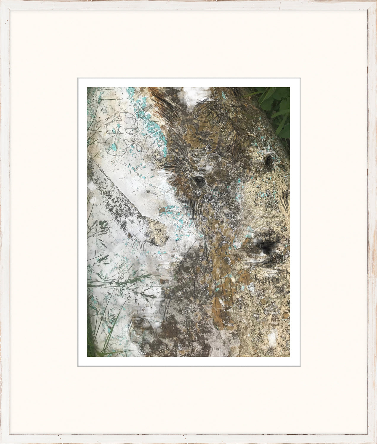 The Hidden Series III wall art featuring a textured animal face in earthy tones and abstract patterns.