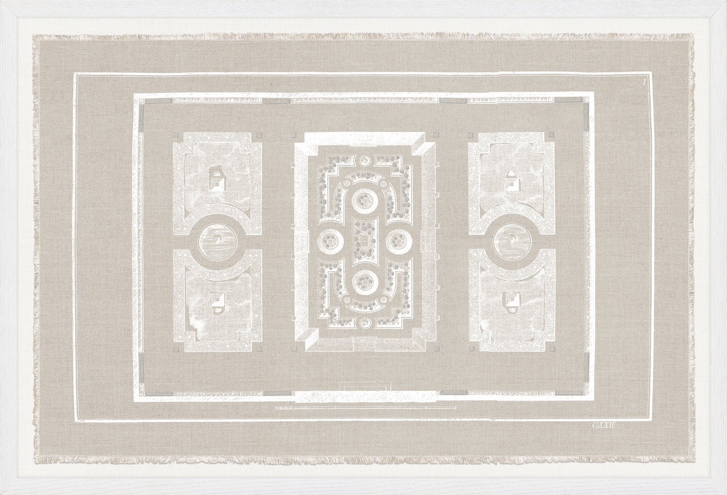 Parterre Classique I wall art featuring a beige and white garden design with intricate patterns.