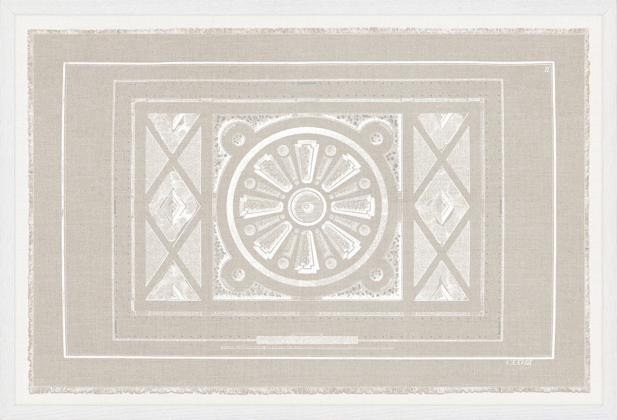 Parterre Classique II wall art featuring a beige background with white geometric patterns.