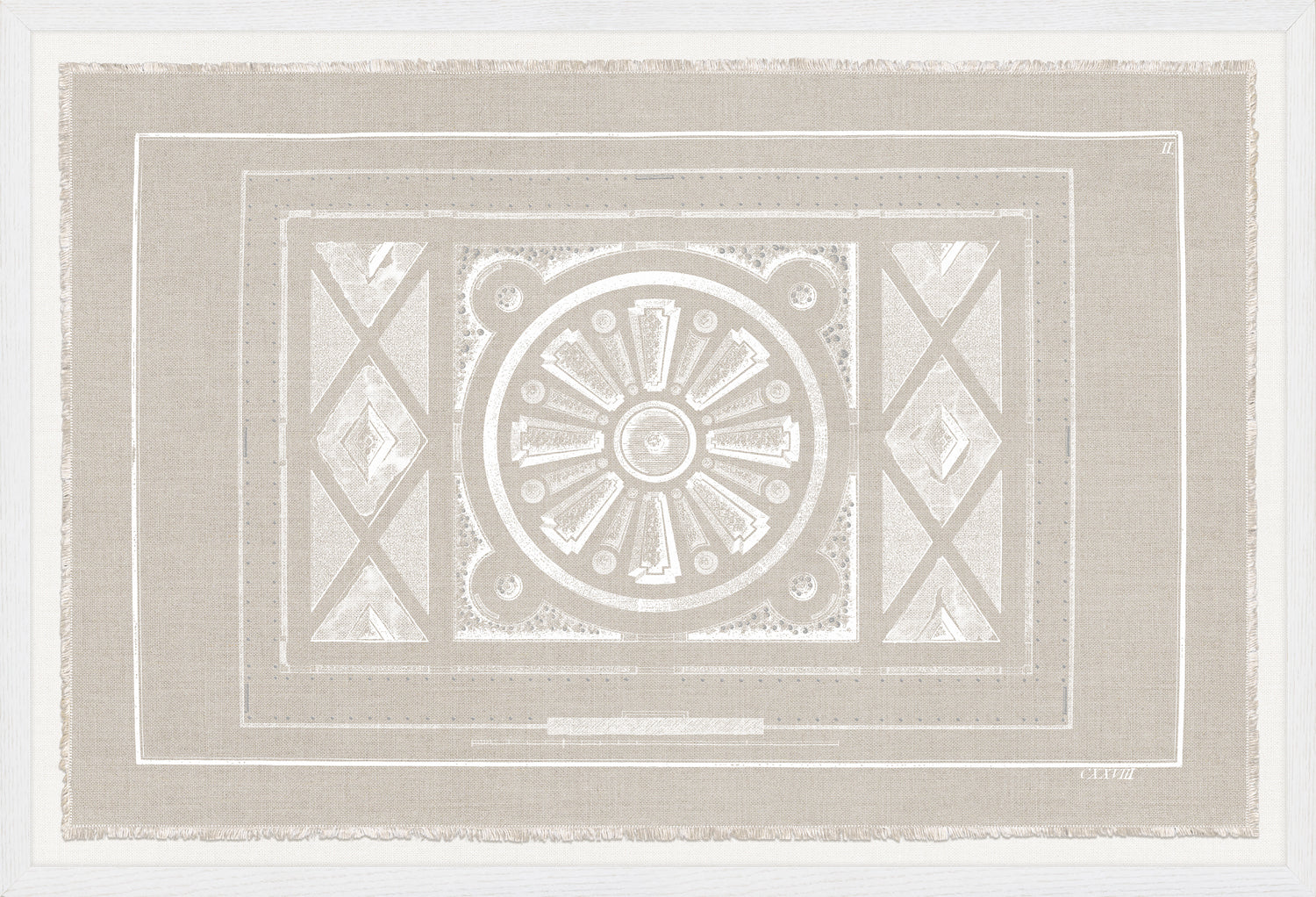 Parterre Classique II wall art featuring a beige background with white geometric patterns.