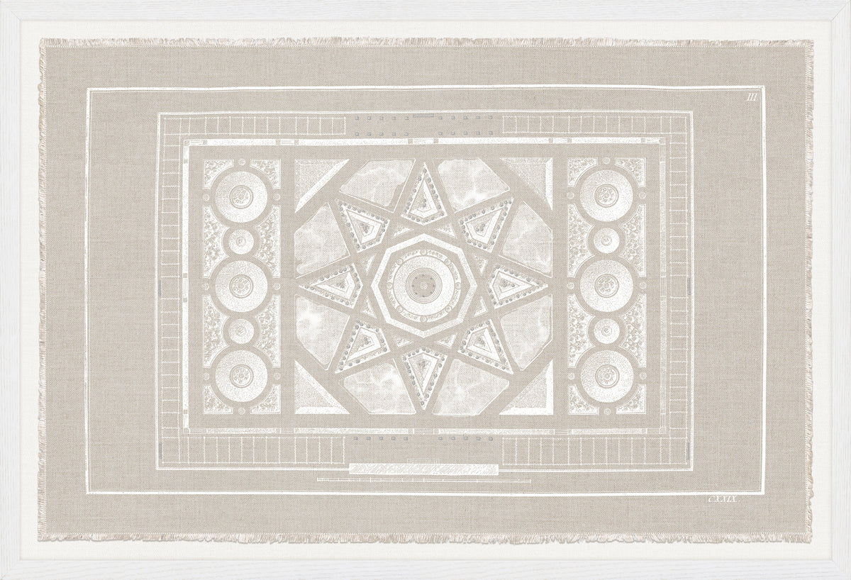 Parterre Classique III wall art featuring a beige and white geometric design with intricate patterns.