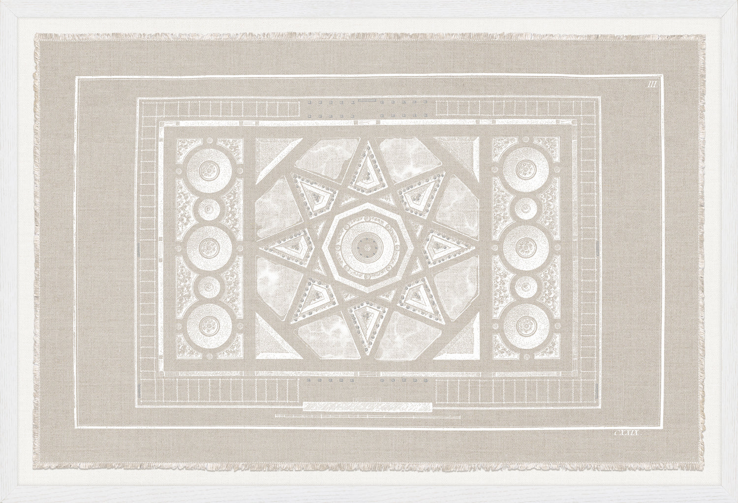 Parterre Classique III wall art featuring a beige and white geometric design with intricate patterns.