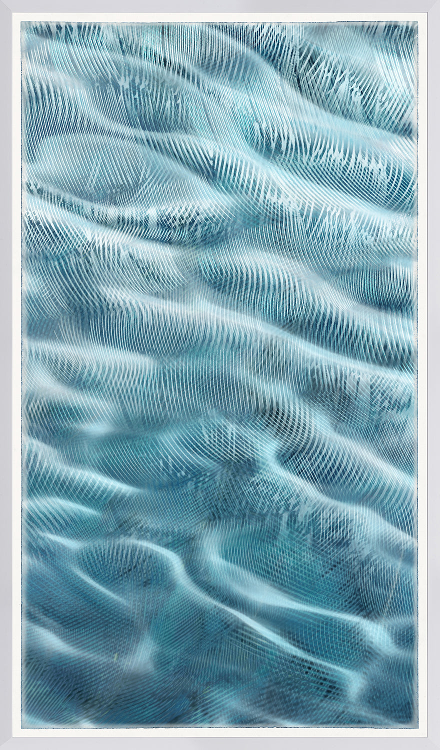 Undercurrent II wall art featuring abstract blue wave patterns with a textured design.