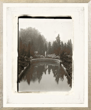 Garden Lantern Slides III C. 1930 wall art featuring a serene garden scene with a statue and reflection in water.