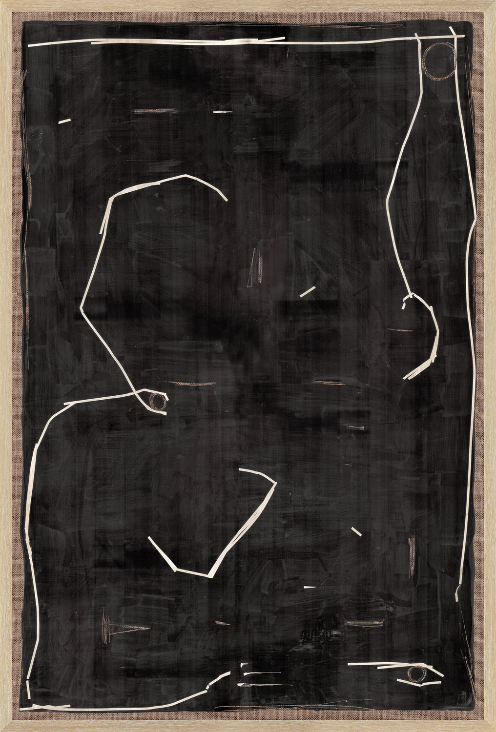 Modern Hieroglyph II wall art featuring abstract white lines on a black background