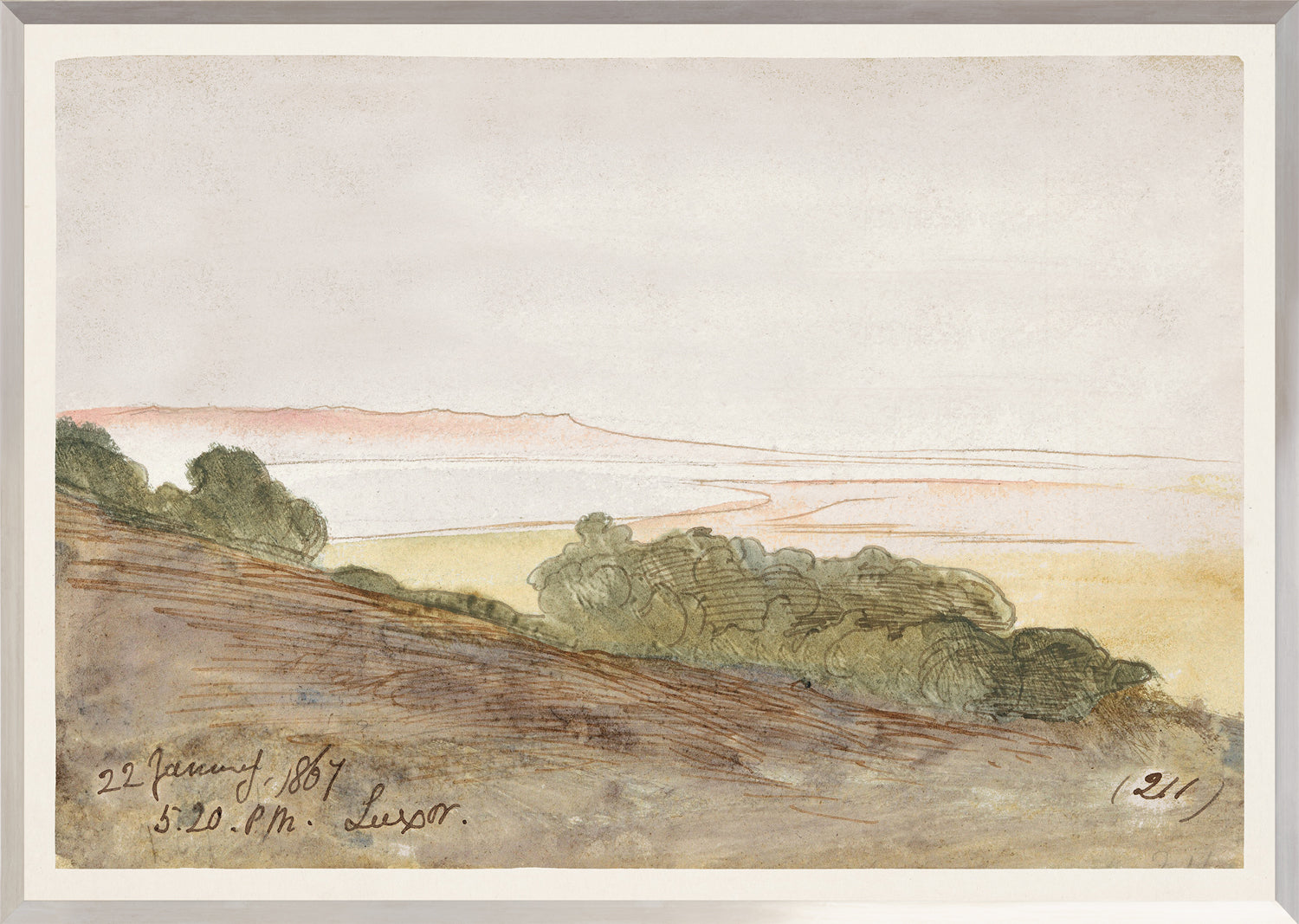 Lear – Watercolour Series, Pale Yellow I, landscape with soft hues, trees, and hills in watercolor style.