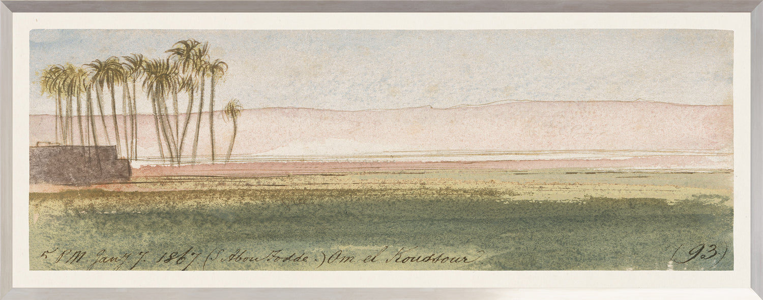 Lear – Watercolour Series, Pale Yellow IV featuring a landscape with palm trees and soft pastel colors.
