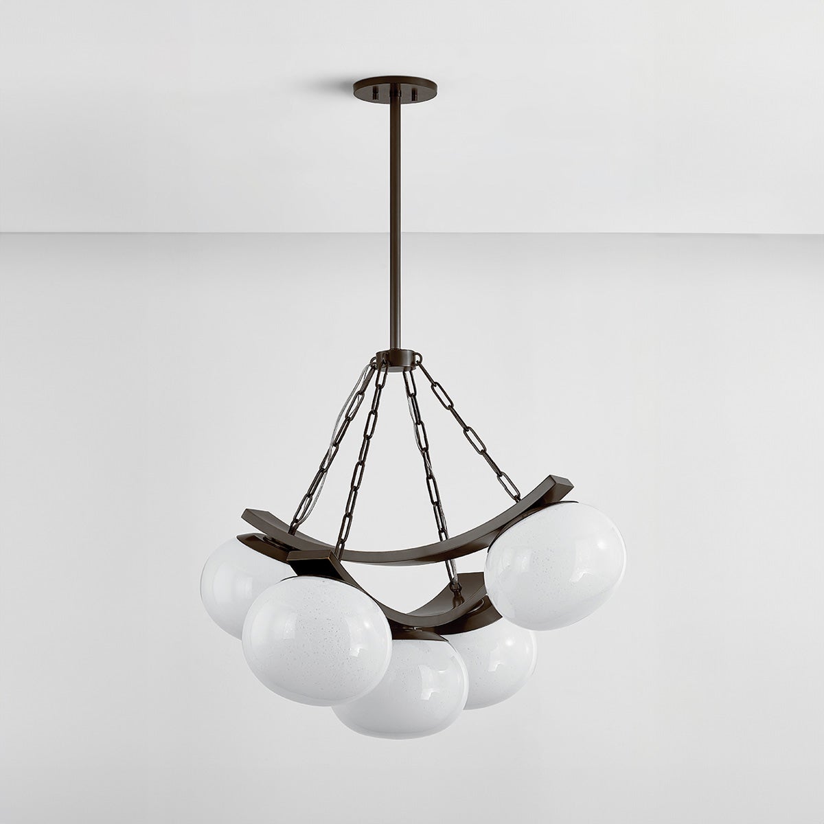Close-up of the Duxbury Chandelier 31.75" in dark bronze showing the frame, arms, and shade detail.