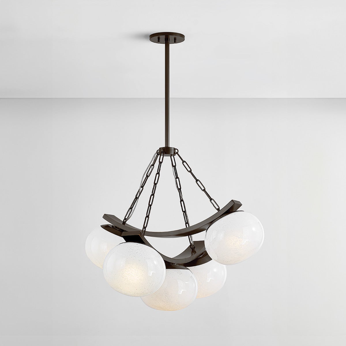 Close-up of the Duxbury Chandelier 31.75" in dark bronze showing the frame, arms, and shade detail.