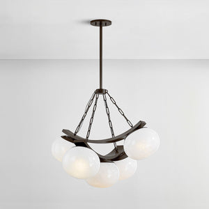 Close-up of the Duxbury Chandelier 31.75" in dark bronze showing the frame, arms, and shade detail.