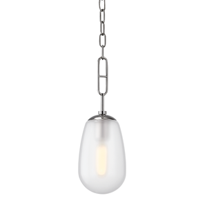 Bruckner Pendant in polished nickel shown from a second angle to highlight the shade shape and metal detail.