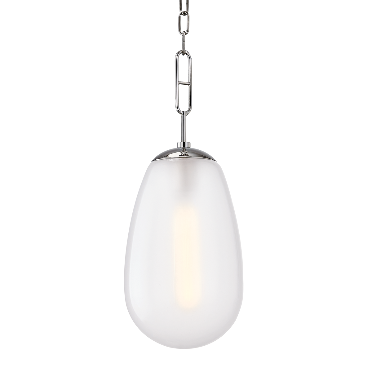 Bruckner Lantern in polished nickel shown from a second angle to highlight the shade shape and metal detail.