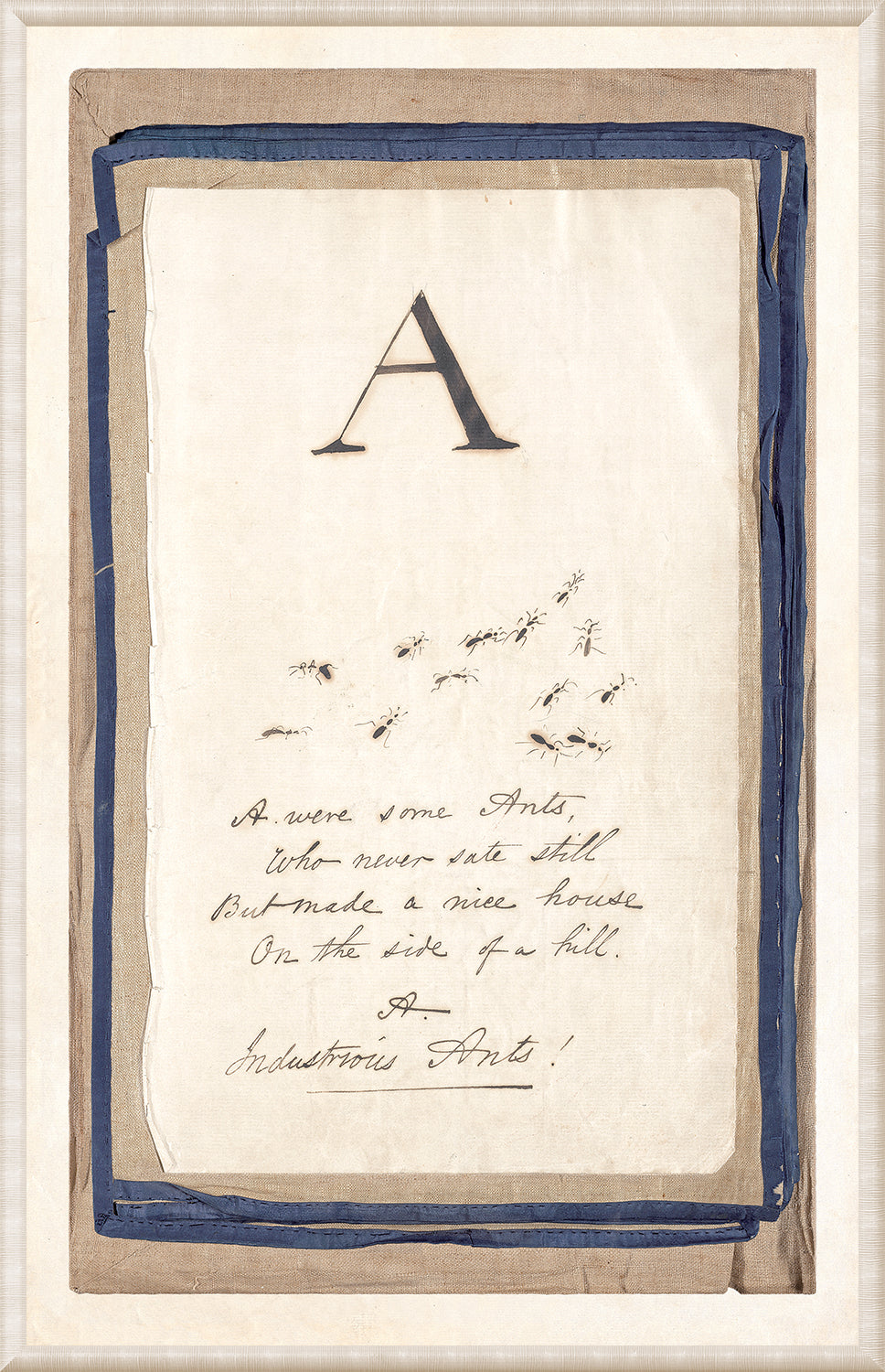 Edward's Alphabet – A, C. 1857 wall art featuring the letter A and handwritten text with ants.