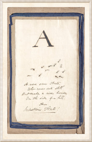 Edward's Alphabet – A, C. 1857 wall art featuring the letter A and handwritten text with ants.