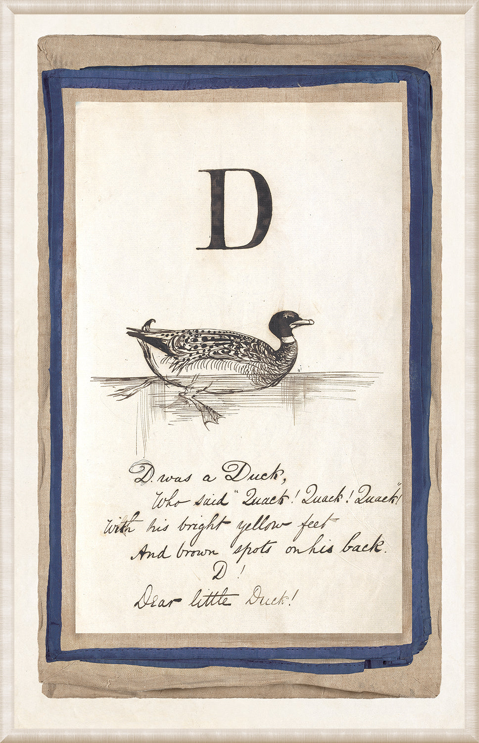 Edward’s Alphabet – D, C. 1857 wall art featuring a duck illustration and handwritten text.