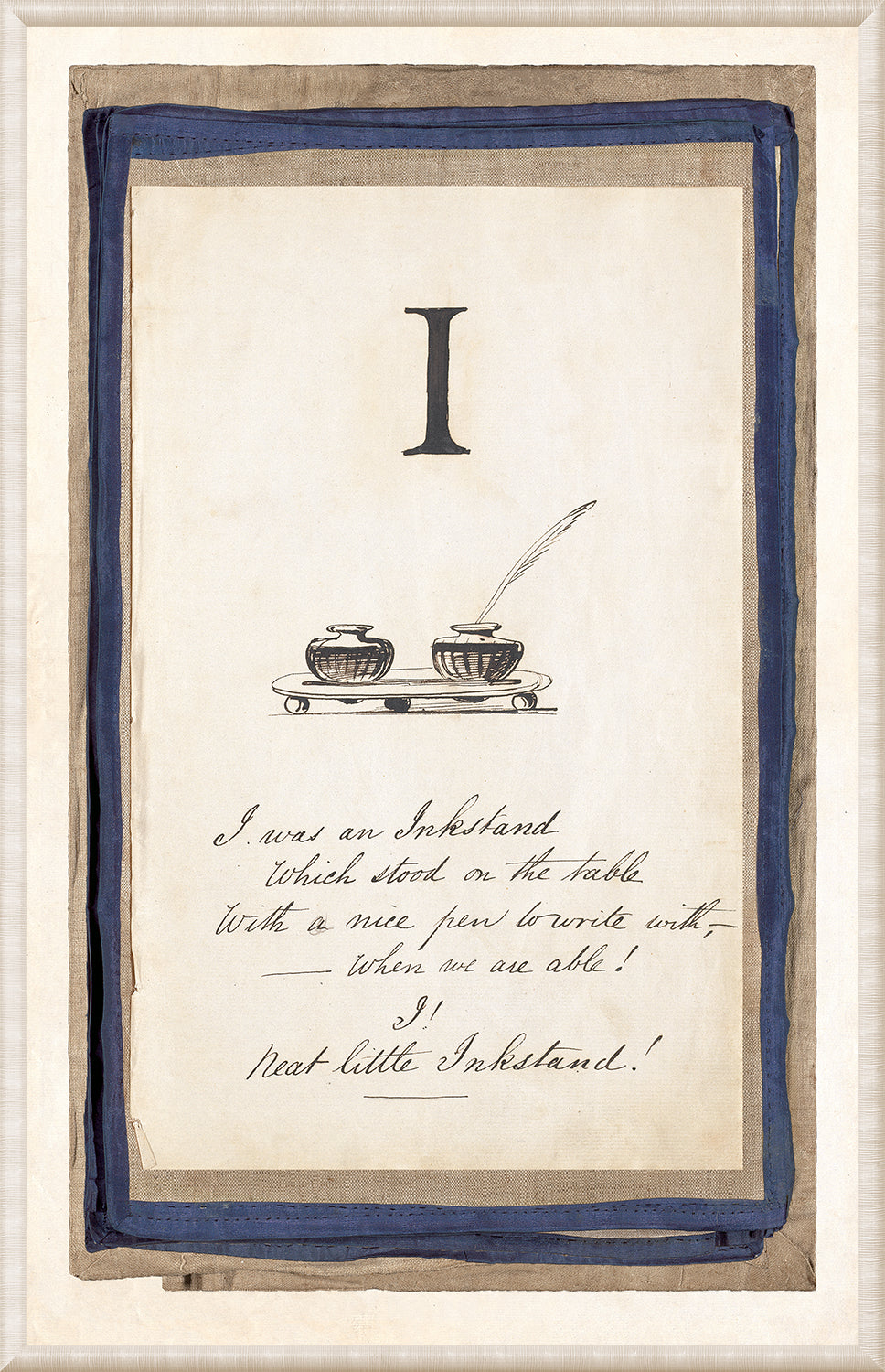 Edward's Alphabet – I, C. 1857 wall art featuring the letter 'I' with inkstand illustration and handwritten text.