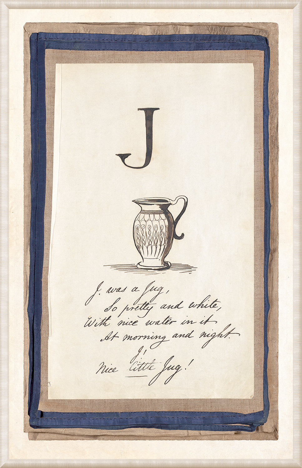 Edward's Alphabet – J, C. 1857 wall art featuring a jug illustration and handwritten text.