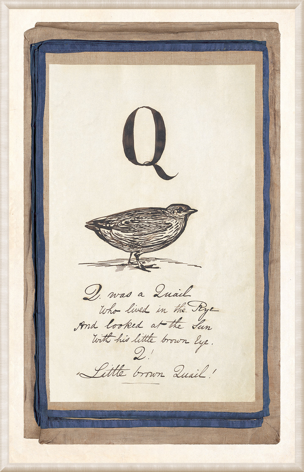 Edward’s Alphabet – Q, C. 1857 wall art featuring a quail illustration and decorative border.