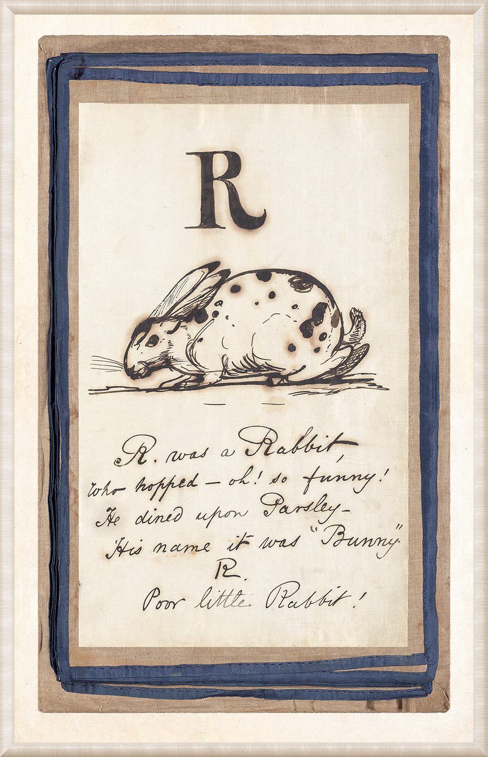 Edward’s Alphabet – R, C. 1857 wall art featuring a rabbit illustration and handwritten text.