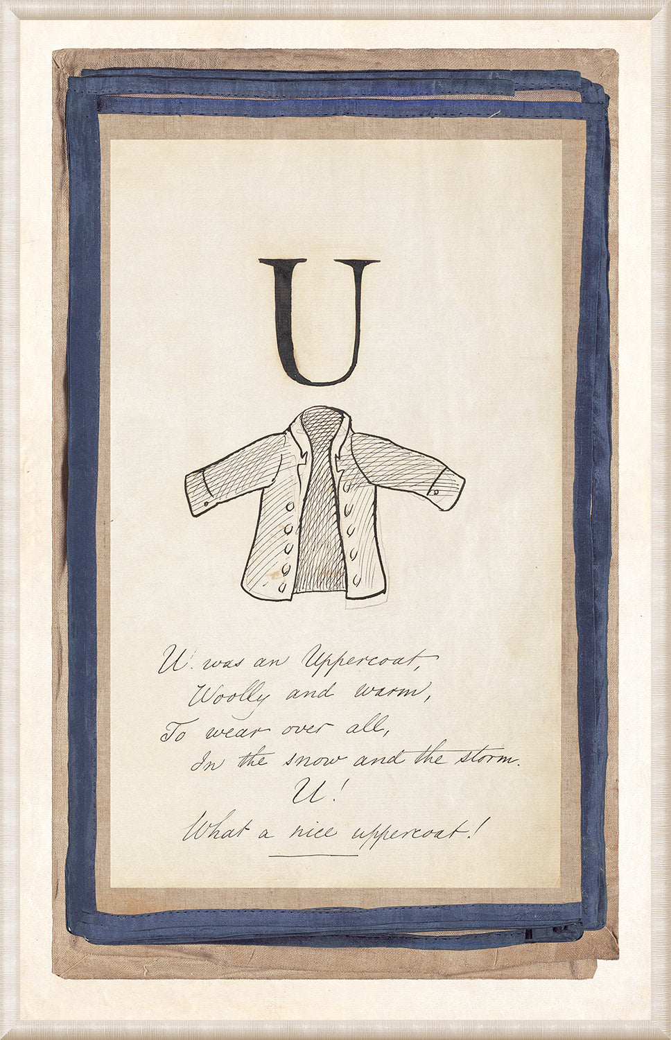 Edward’s Alphabet – U, C. 1857 wall art featuring the letter U and an illustration of a coat.