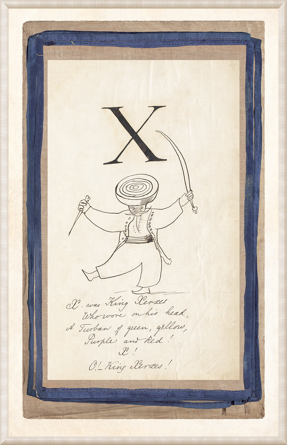 Edward’s Alphabet – X, C. 1857 wall art featuring a whimsical illustration of a character with a sword.