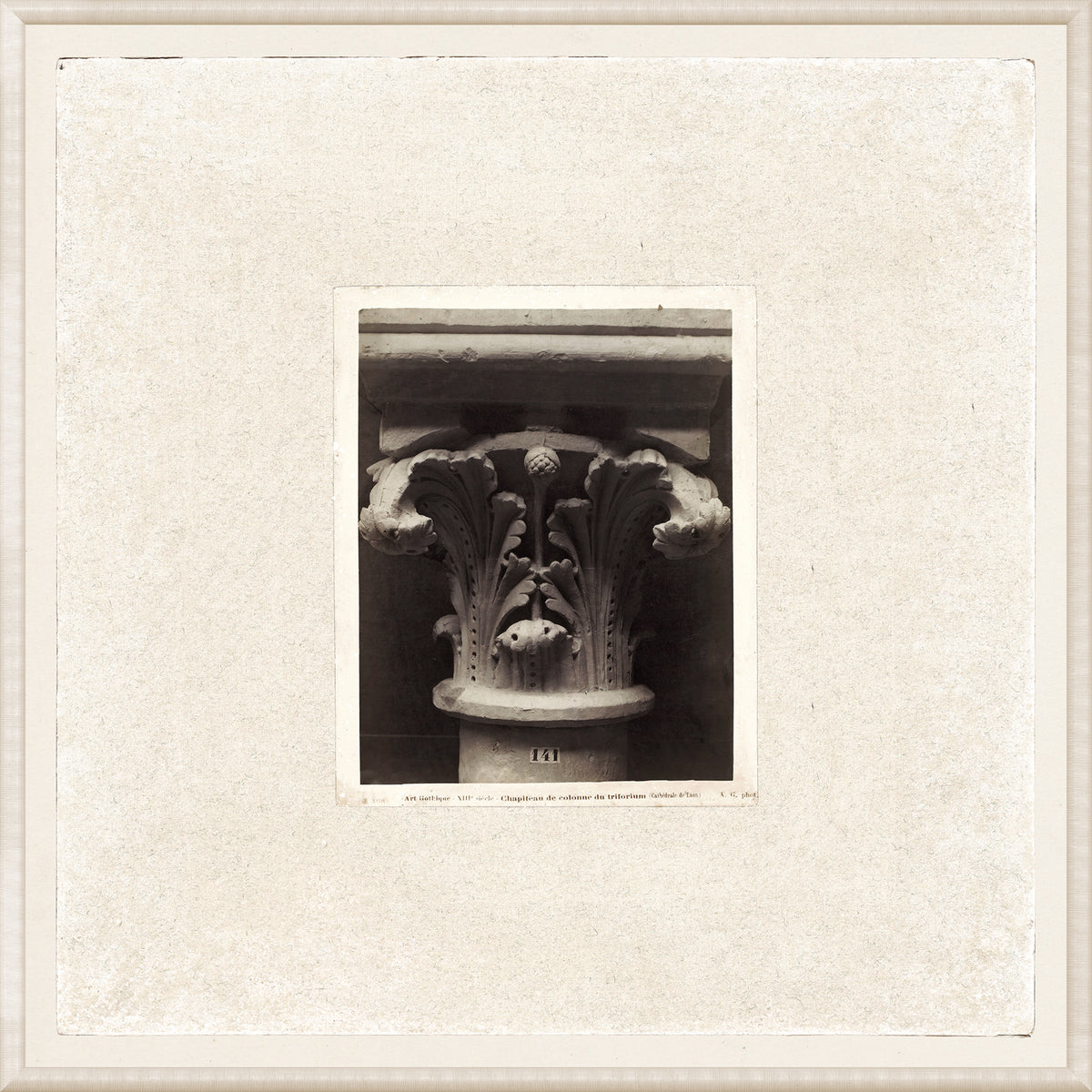 Gothic Details III wall art featuring a detailed stone column capital with ornate leaf patterns.