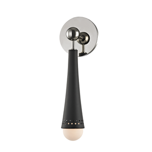 Tupelo Wall Sconce in polished nickel shown from a second angle to highlight the arm curve and shade silhouette.