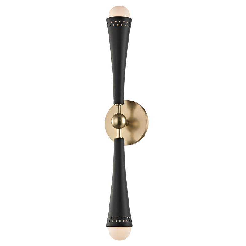 Tupelo Wall Sconce 4.75" x 23" in aged brass — a Hudson Valley wall sconce for bathrooms, hallways, and living rooms at Laurie Yapp Home.