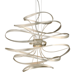 Calligraphy Chandelier 34" x 31.25" in Silver Leaf and Stainless Steel — a Corbett chandelier for dining rooms, entries, and living rooms at Laurie Yapp Home.