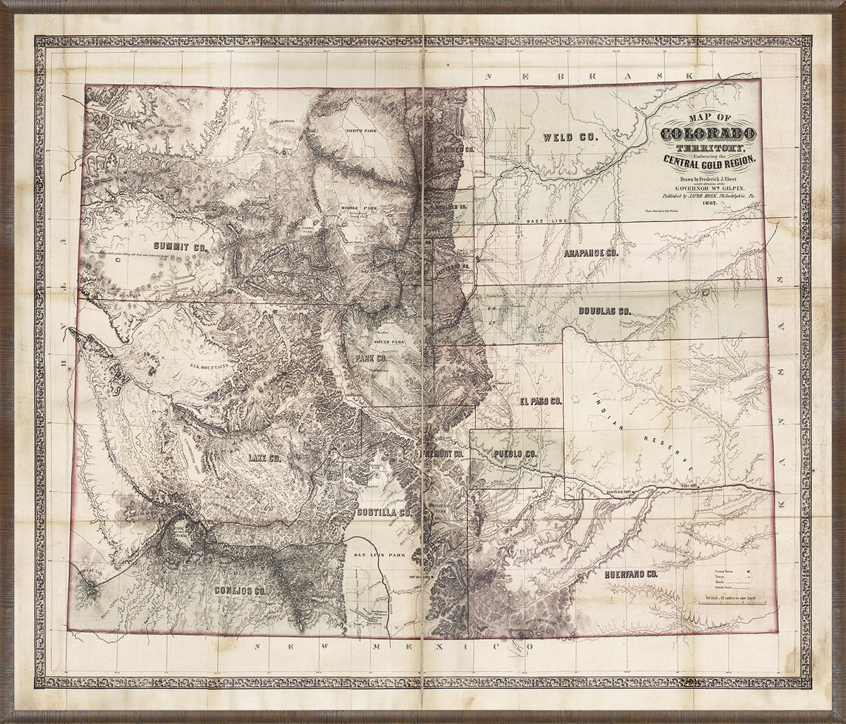 Map - Colorado Territory 1862 — architecture and travel fine art print in neutral tones at Laurie Yapp Home