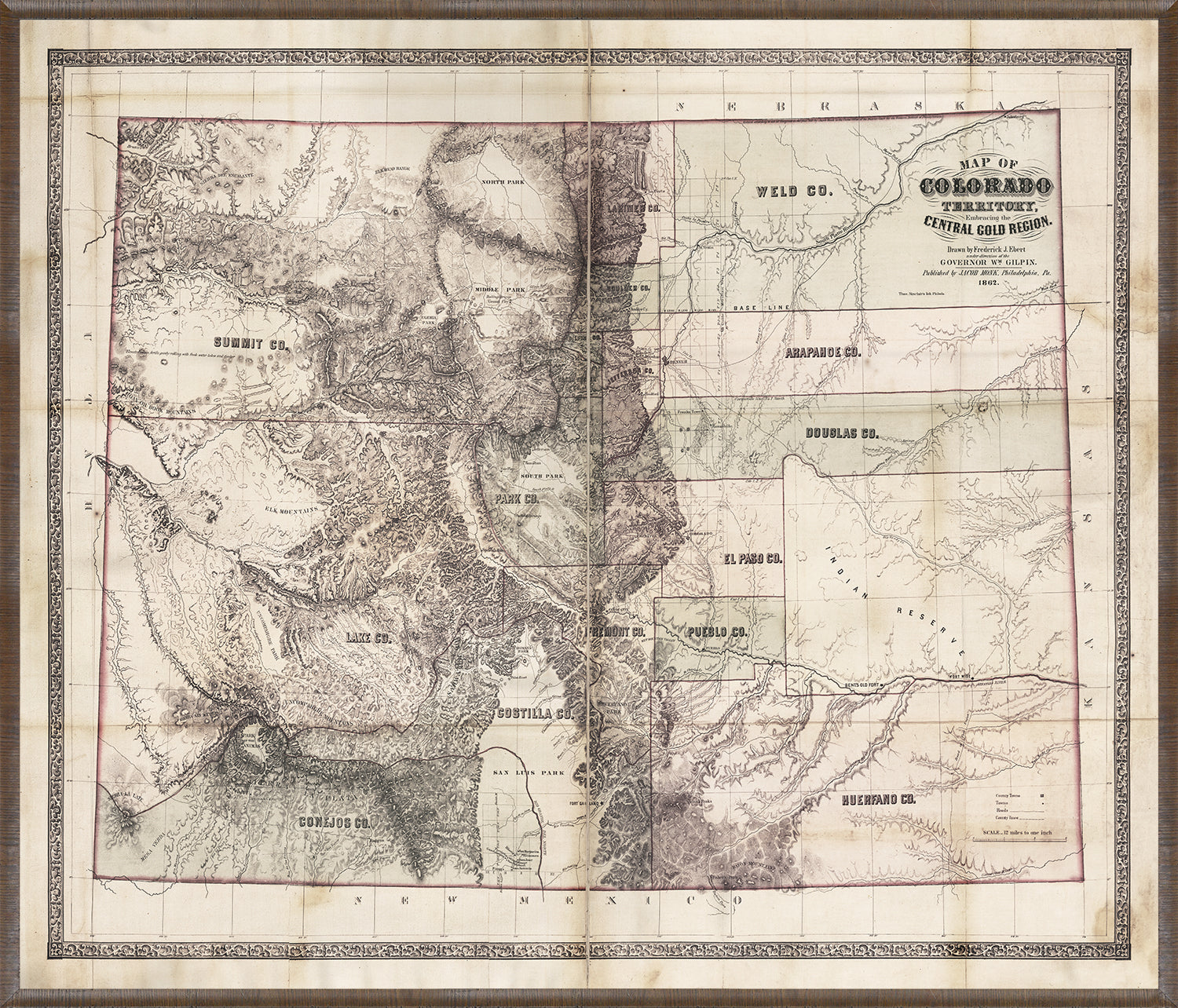 Map - Colorado Territory 1862 — architecture and travel fine art print in neutral tones at Laurie Yapp Home