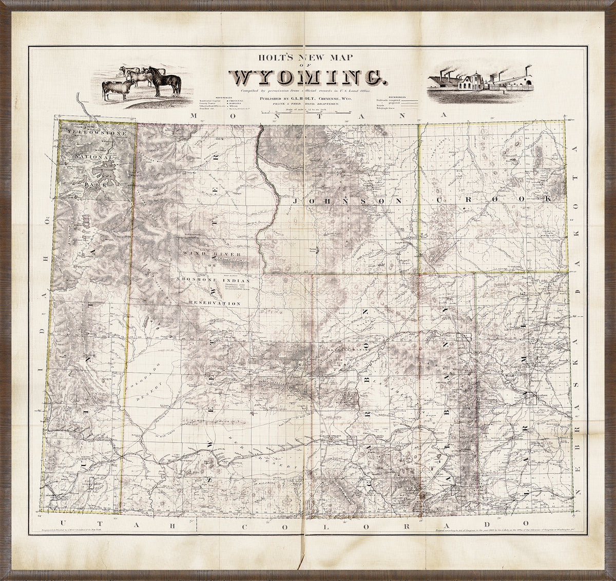 Map - Wyoming, 1885 — architecture and travel fine art print in neutral tones at Laurie Yapp Home