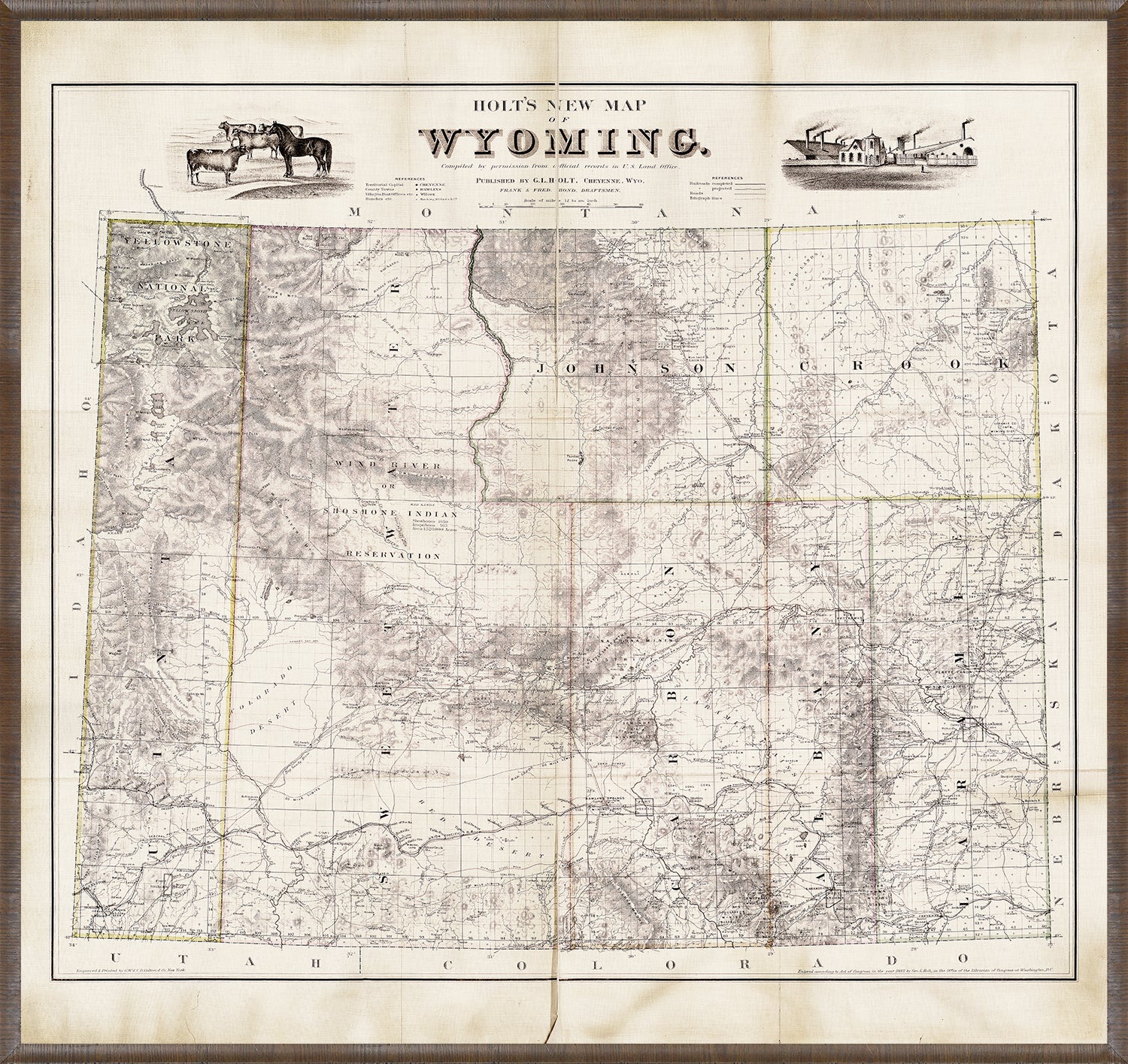 Map - Wyoming, 1885 — architecture and travel fine art print in neutral tones at Laurie Yapp Home