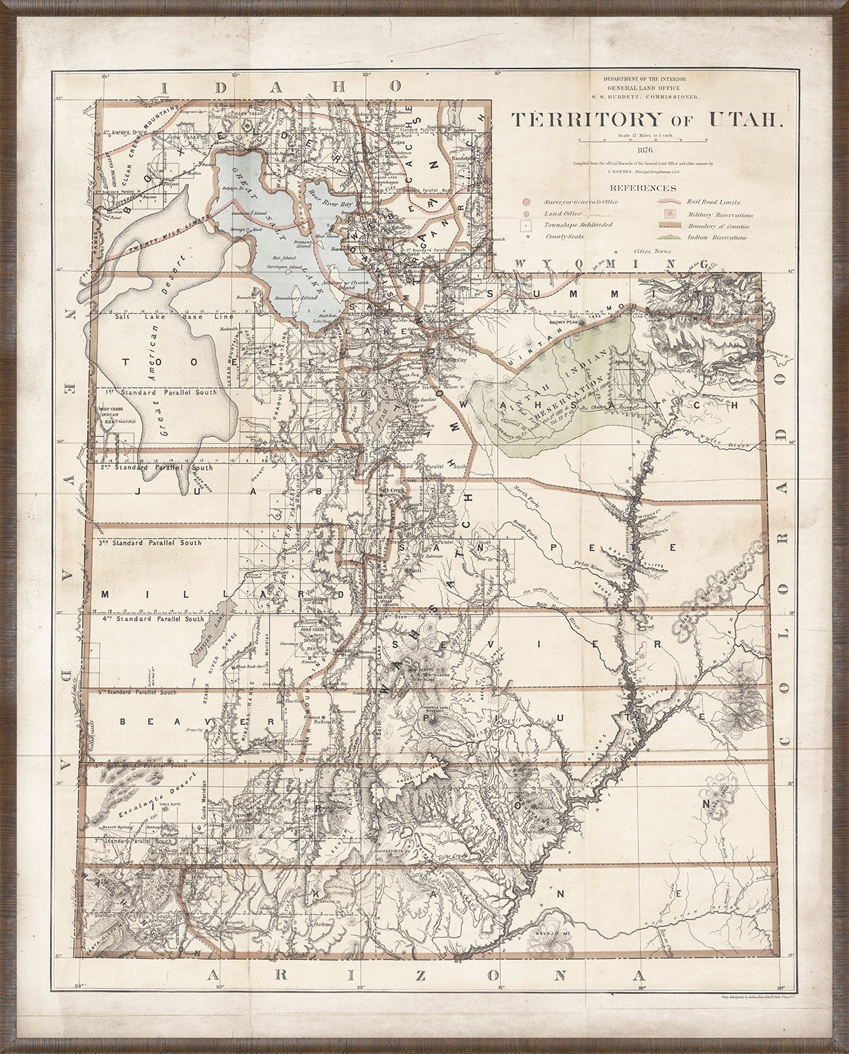 Map - Territory of Utah, 1876 — architecture and travel fine art print in neutral tones at Laurie Yapp Home