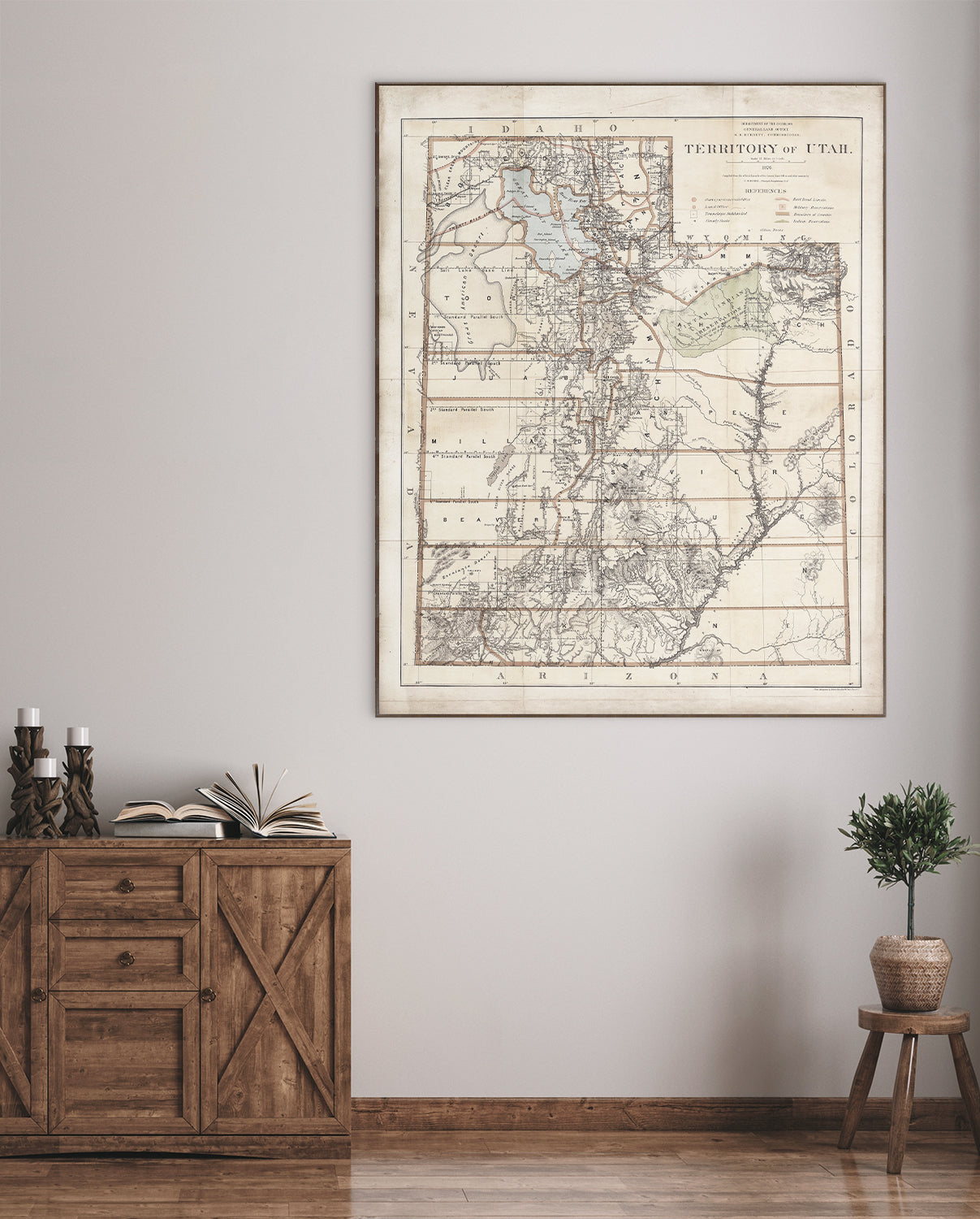 Map - Territory of Utah, 1876 — architecture and travel fine art print in neutral tones at Laurie Yapp Home
