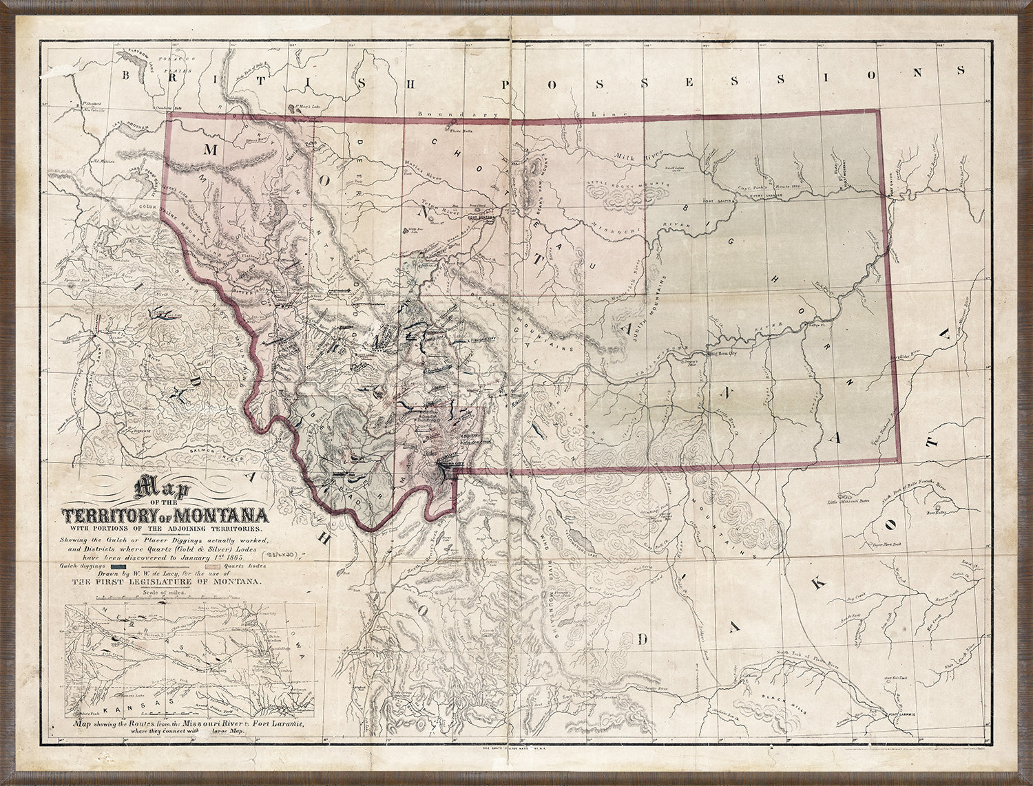 Map - Territory of Montana, 1865 — architecture and travel fine art print in neutral tones at Laurie Yapp Home